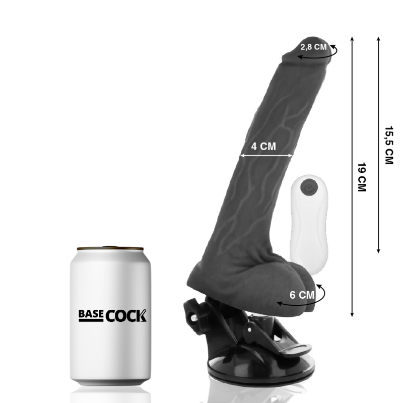 BASECOCK - REALISTIC VIBRATOR REMOTE CONTROL BLACK 19 CM -O- 4 CM - NOCTURNA DESIRES