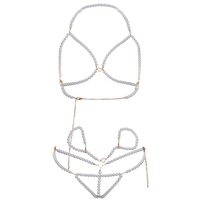LEG AVENUE - BRA WRISTBANDS & PEARL THONG SET - NOCTURNA DESIRES