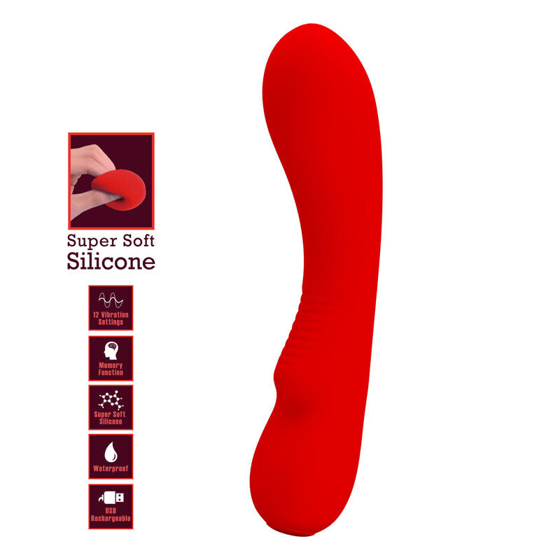 PRETTY LOVE - PRESCOTT RECHARGEABLE VIBRATOR RED - NOCTURNA DESIRES