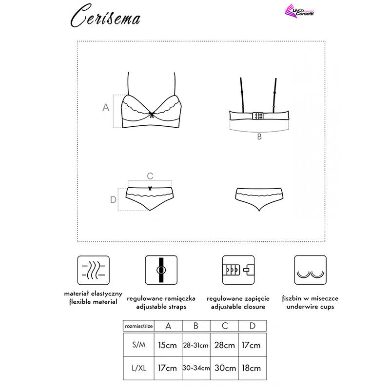 LIVCO CORSETTI FASHION - CERISEMA LC 21005 BRA + PANTY CORAL S/M - NOCTURNA DESIRES