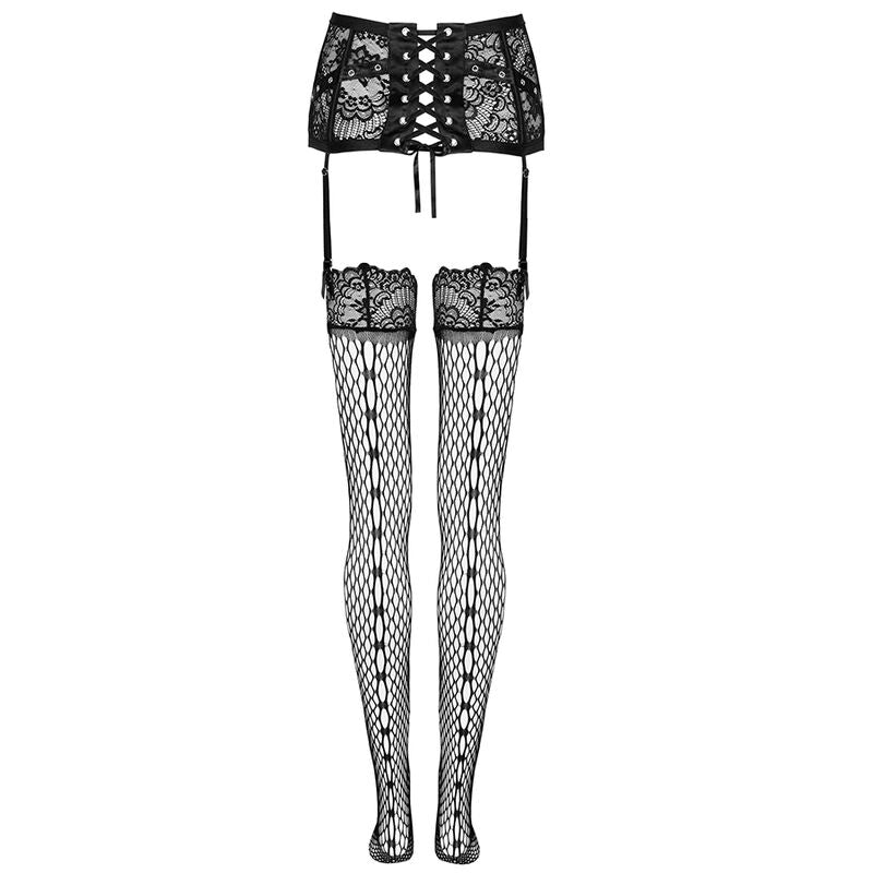 LIVCO CORSETTI FASHION - GARTER BELT + STOCKINGS BLACK L/XL - NOCTURNA DESIRES