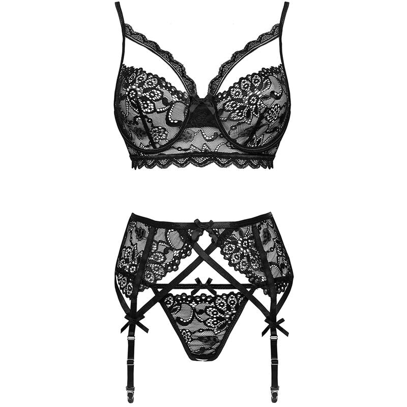 LIVCO CORSETTI FASHION - MORIDAM LC 90552 BRA + GARTER BELT + PANTY NEGRO L/XL - NOCTURNA DESIRES