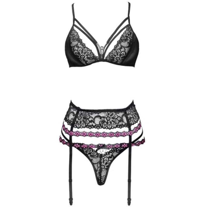 LIVCO CORSETTI FASHION - SNEHANA LC 90443 BRA + GARTER BELT + PANTY BLACK - NOCTURNA DESIRES