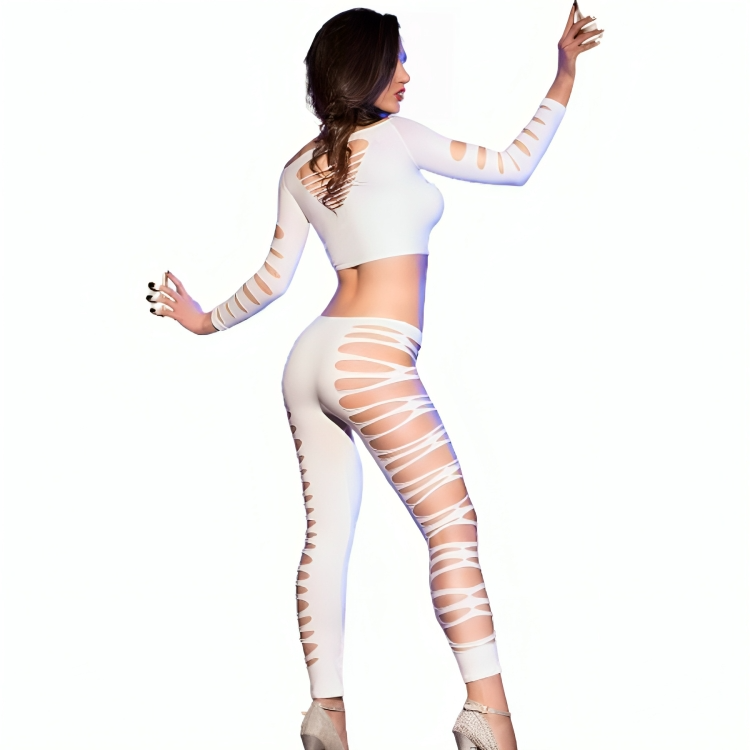 CHILIROSE - CR 3654 TOP & LEGGINS WHITE S/M - NOCTURNA DESIRES