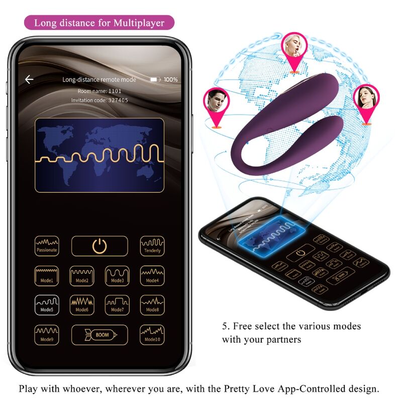 PRETTY LOVE - AUGUST REMOTE GLOBAL DOUBLE PLEASURE VIBRATOR - NOCTURNA DESIRES