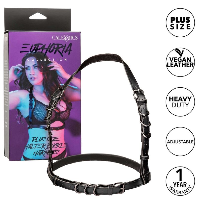 CALEXOTICS - EUPHORIA PLUS SIZE HALTER BUCKLE HARNESS BLACK - NOCTURNA DESIRES