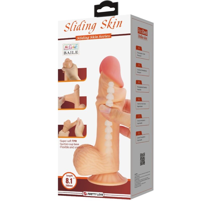 PRETTY LOVE - SLIDING SKIN SERIES REALISTIC DILDO WITH SLIDING SKIN SUCTION CUP 20.6 CM - NOCTURNA DESIRES