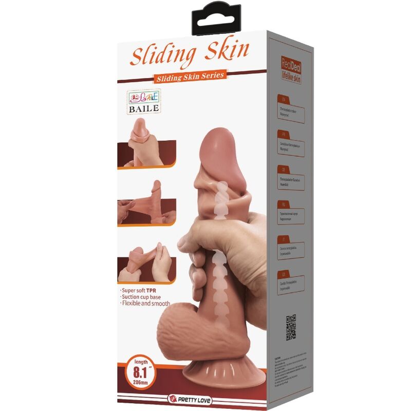 PRETTY LOVE - SLIDING SKIN SERIES REALISTIC DILDO WITH SLIDING BROWN SKIN SUCTION CUP 19.4 CM - NOCTURNA DESIRES