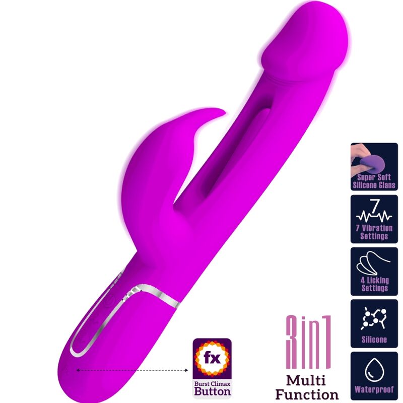 PRETTY LOVE - KAMPAS RABBIT 3 IN 1 MULTIFUNCTION VIBRATOR WITH TONGUE FUCHSIA - NOCTURNA DESIRES