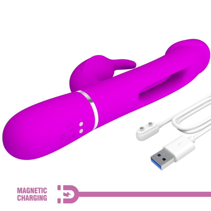 PRETTY LOVE - KAMPAS RABBIT 3 IN 1 MULTIFUNCTION VIBRATOR WITH TONGUE FUCHSIA - NOCTURNA DESIRES