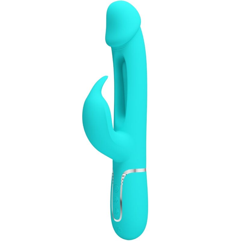 PRETTY LOVE - KAMPAS RABBIT 3 IN 1 MULTIFUNCTION VIBRATOR WITH TONGUE AQUA GREEN - NOCTURNA DESIRES