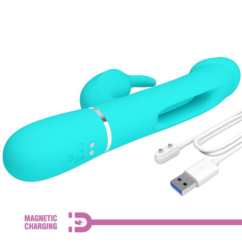 PRETTY LOVE - KAMPAS RABBIT 3 IN 1 MULTIFUNCTION VIBRATOR WITH TONGUE AQUA GREEN - NOCTURNA DESIRES