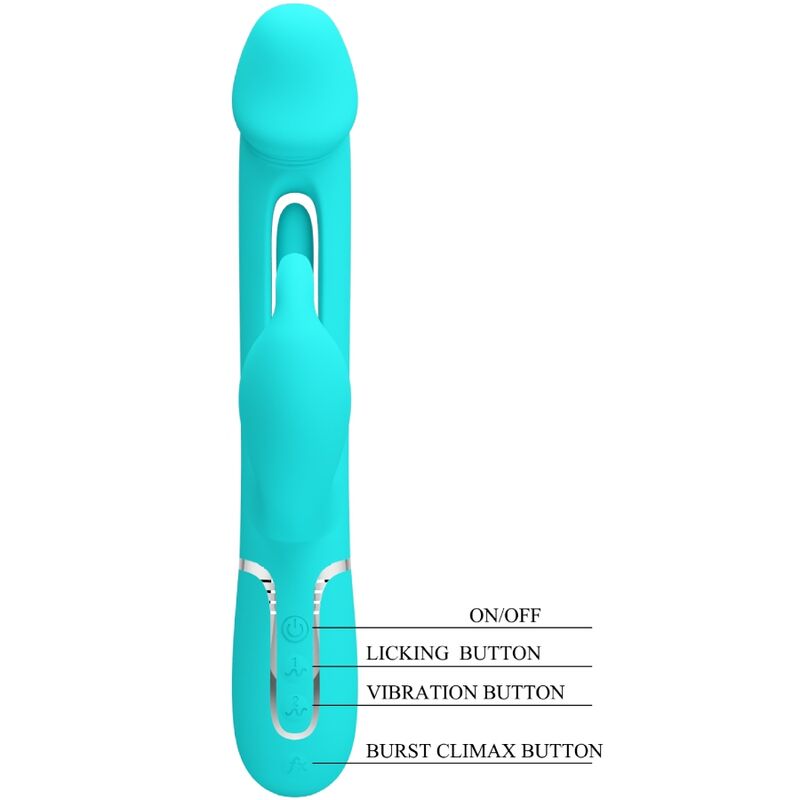 PRETTY LOVE - KAMPAS RABBIT 3 IN 1 MULTIFUNCTION VIBRATOR WITH TONGUE AQUA GREEN - NOCTURNA DESIRES