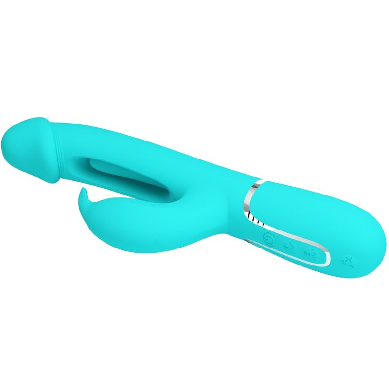 PRETTY LOVE - KAMPAS RABBIT 3 IN 1 MULTIFUNCTION VIBRATOR WITH TONGUE AQUA GREEN - NOCTURNA DESIRES