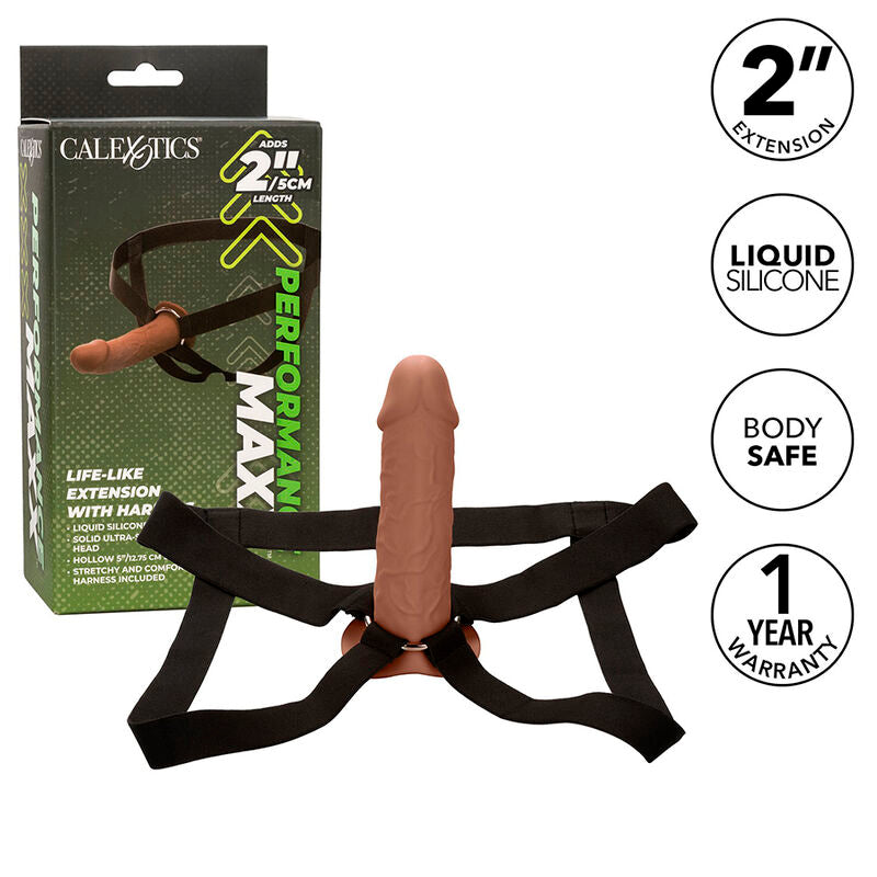 CALEXOTICS - PERFORMANCE MAXX LIFE-LIKE EXTENSION WITH HARNESS BROWN SKIN - NOCTURNA DESIRES