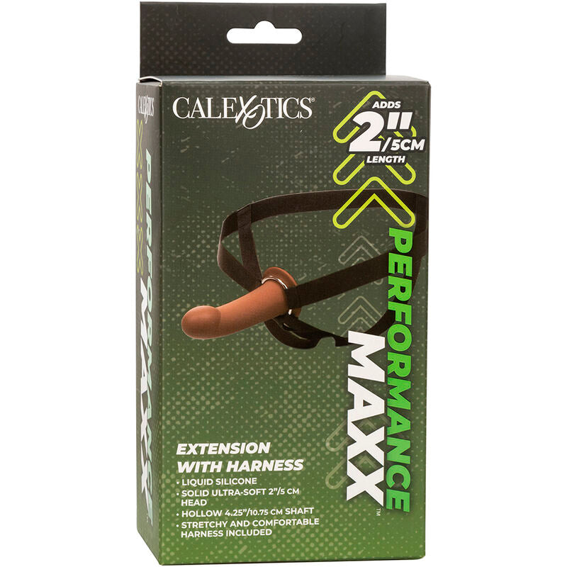 CALEXOTICS - PERFORMANCE MAXX EXTENSION WITH HARNESS BROWN SKIN - NOCTURNA DESIRES