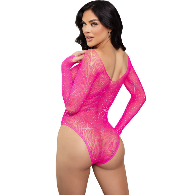 LEG AVENUE - CRYSTALIZED LONG SLEEVE BODYSUIT FUCHSIA - NOCTURNA DESIRES