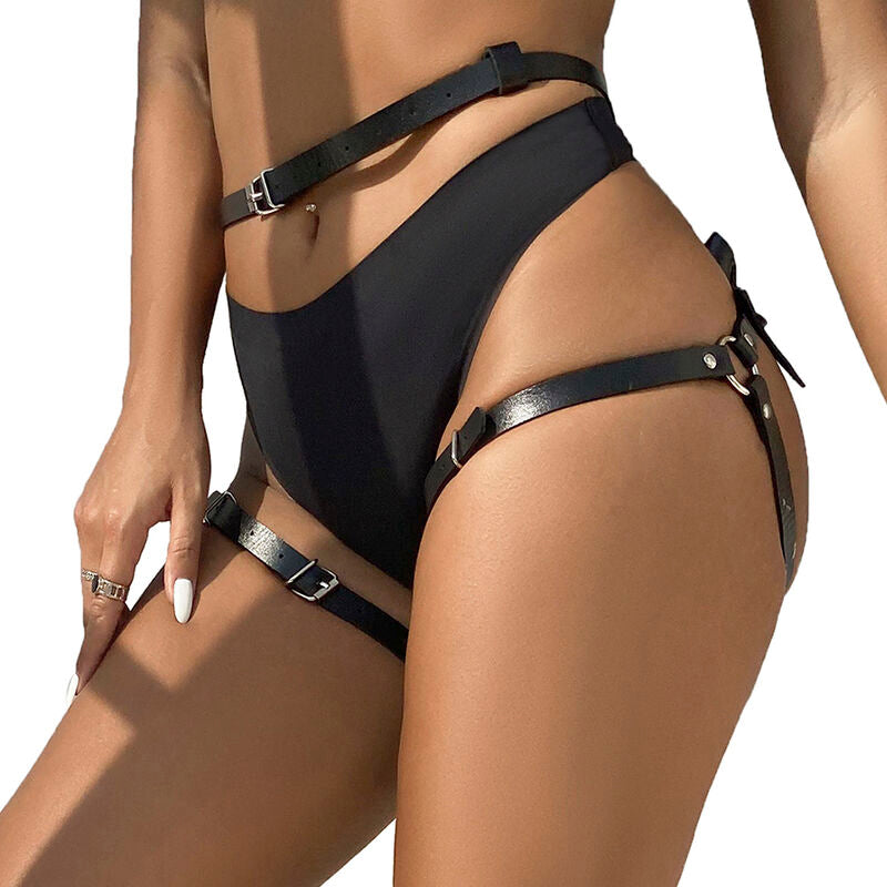 SUBBLIME - LEATHER WAIST AND LEG HARNESS BLACK ONE SIZE - NOCTURNA DESIRES