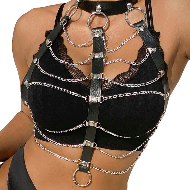 SUBBLIME - CHEST HARNESS LEATHER CHAINS BLACK ONE SIZE - NOCTURNA DESIRES