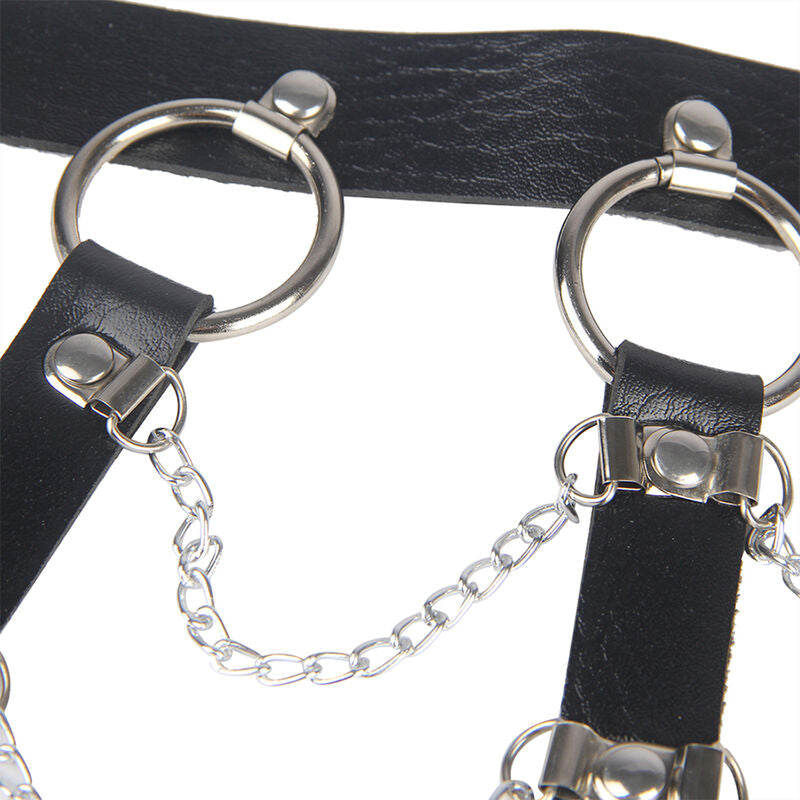 SUBBLIME - CHEST HARNESS LEATHER CHAINS BLACK ONE SIZE - NOCTURNA DESIRES