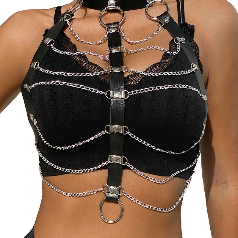 SUBBLIME - CHEST HARNESS LEATHER CHAINS BLACK ONE SIZE - NOCTURNA DESIRES