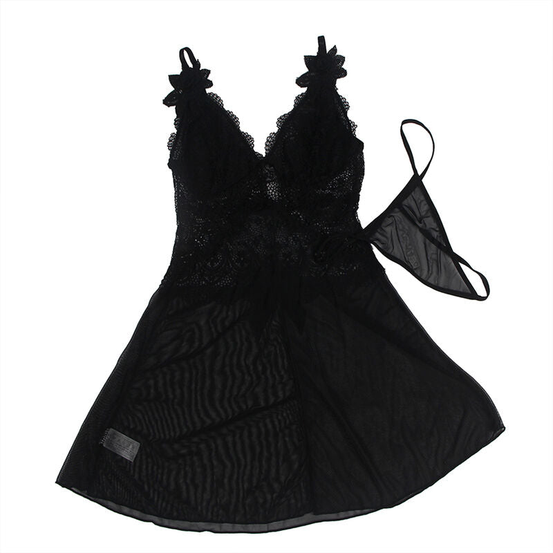 SUBBLIME - BABYDOLL TULLE FABRIC WITH LACE AND FLOWER DETAIL BLACK S/M - NOCTURNA DESIRES