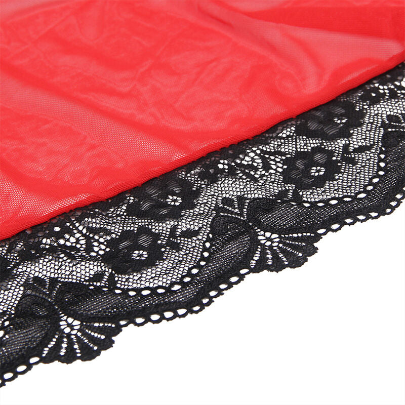 SUBBLIME - TRANSPARENT FABRIC ROBE WITH LACE DETAIL RED S/M - NOCTURNA DESIRES