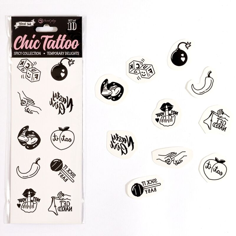 SECRET PLAY - SET OF 10 SPICY COLLECTION TEMPORARY TATTOOS - NOCTURNA DESIRES
