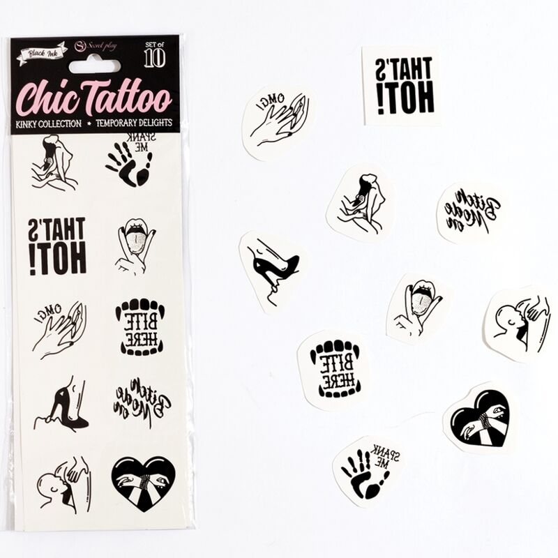 SECRET PLAY - SET OF 10 TEMPORARY TATTOOS KINKY COLLECTION - NOCTURNA DESIRES