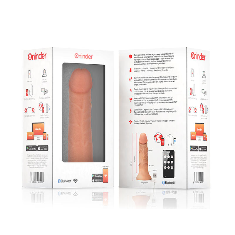 ONINDER - MEDIUM BOGOTÁ VIBRATOR DILDO 9 SPEEDS NATURAL 20 CM -O- 4.2 CM - FREE APP - NOCTURNA DESIRES