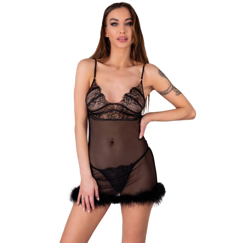LIVCO CORSETTI FASHION - ZERUNAM SET BABYDOLL + BLACK THONG - NOCTURNA DESIRES