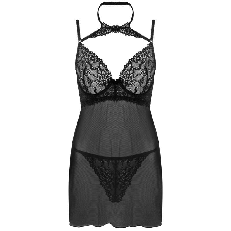 LIVCO CORSETTI FASHION - BINELLA SET BABYDOLL + THONG BLACK - NOCTURNA DESIRES