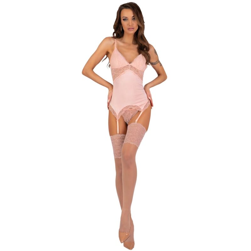 LIVCO CORSETTI FASHION - PERSINNE PEACH SET CORSET + PANTY + STOCKINGS - NOCTURNA DESIRES