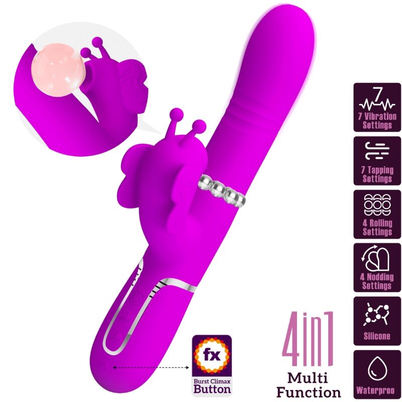 PRETTY LOVE - MULTIFUNCTION RABBIT VIBRATOR 4 IN 1 BUTTERFLY FUCHSIA - NOCTURNA DESIRES