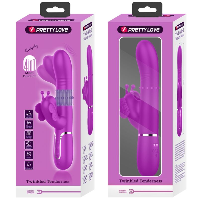 PRETTY LOVE - MULTIFUNCTION RABBIT VIBRATOR 4 IN 1 BUTTERFLY FUCHSIA - NOCTURNA DESIRES