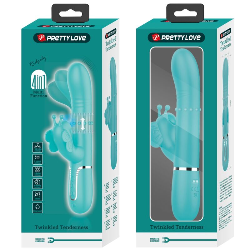 PRETTY LOVE - MULTIFUNCTION RABBIT VIBRATOR 4 IN 1 BUTTERFLY AQUA GREEN - NOCTURNA DESIRES