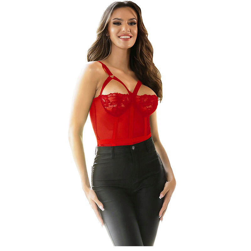 SUBBLIME - TEDDY WITH GARTER STRAP DETAIL CHEST RED L/XL - NOCTURNA DESIRES