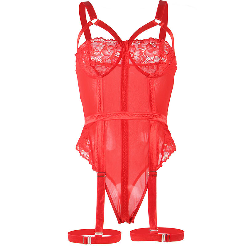 SUBBLIME - TEDDY WITH GARTER STRAP DETAIL CHEST RED L/XL - NOCTURNA DESIRES