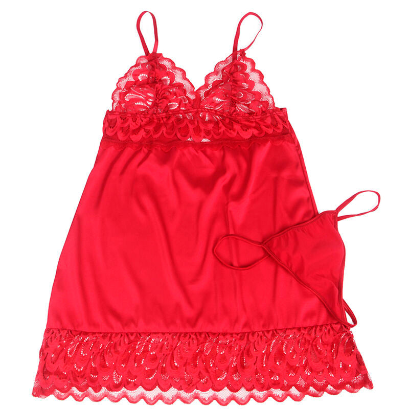 SUBBLIME - SATIN BABYDOLL WITH LACE RED L/XL - NOCTURNA DESIRES