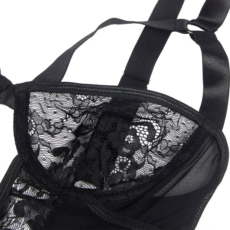 SUBBLIME - TEDDY WITH GARTER WITH LACE DETAIL AND STRIPS BLACK L/XL - NOCTURNA DESIRES