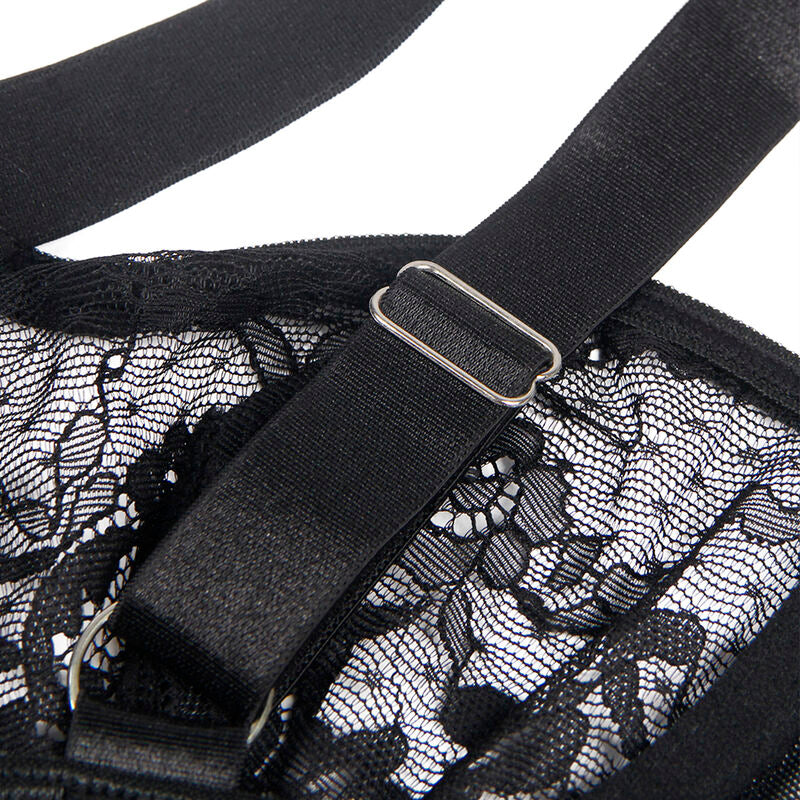 SUBBLIME - TEDDY WITH GARTER WITH LACE DETAIL AND STRIPS BLACK L/XL - NOCTURNA DESIRES