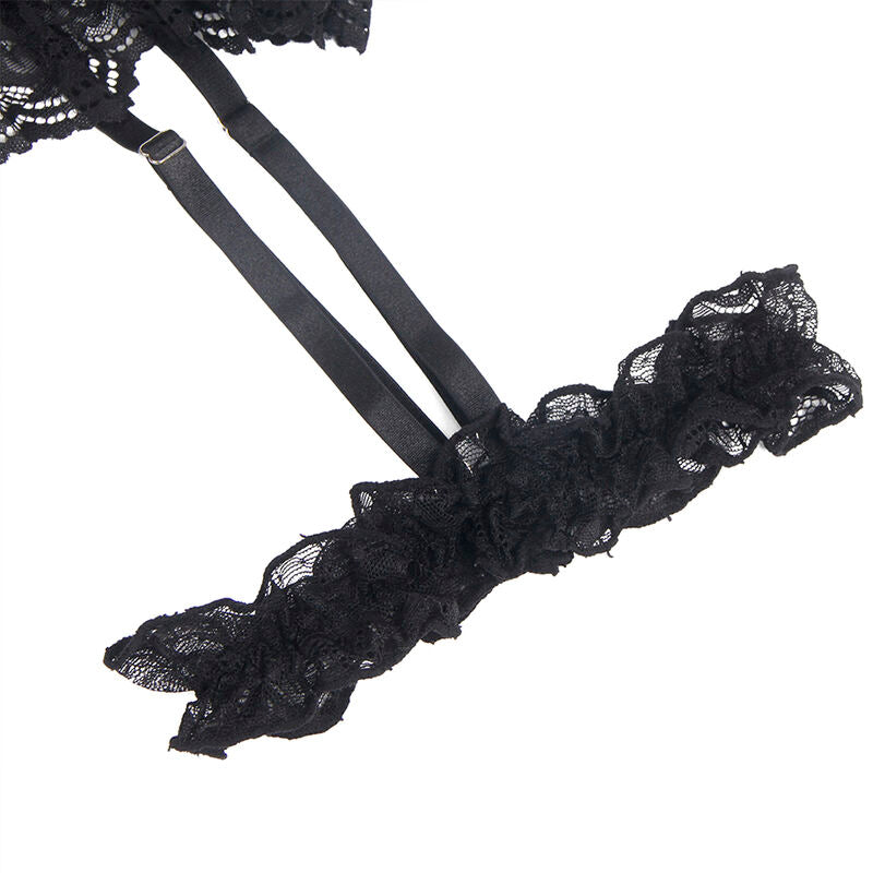 SUBBLIME - TEDDY WITH GARTER WITH LACE DETAIL AND STRIPS BLACK L/XL - NOCTURNA DESIRES