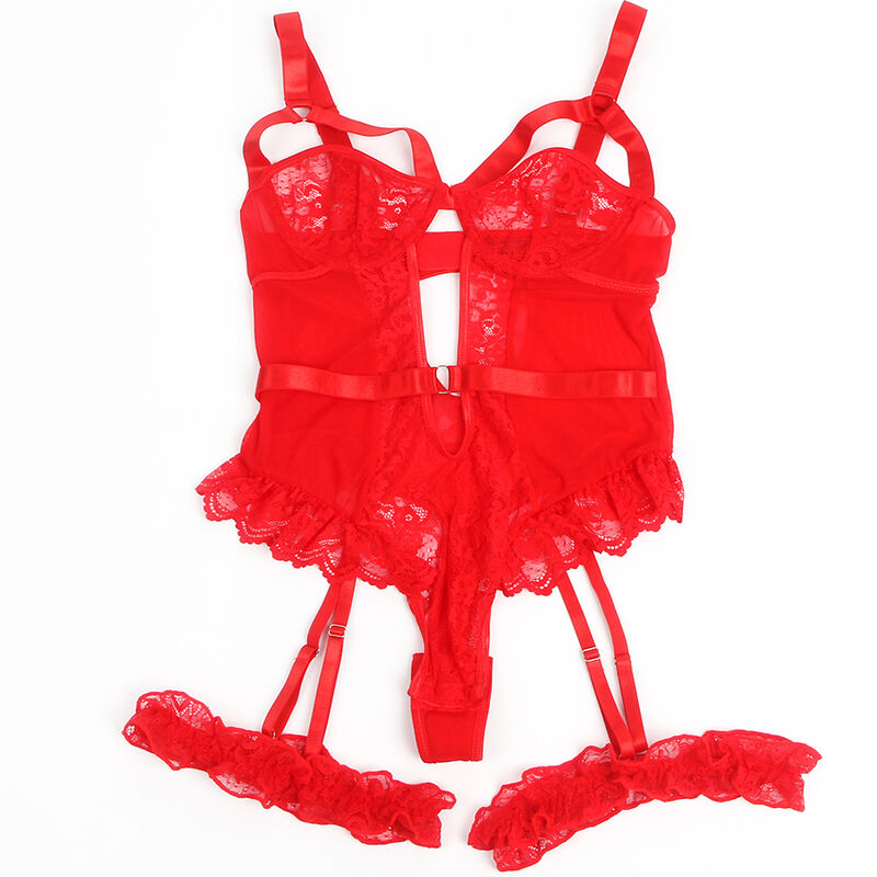 SUBBLIME - TEDDY WITH GARTER WITH LACE DETAIL AND STRIPS RED S/M - NOCTURNA DESIRES
