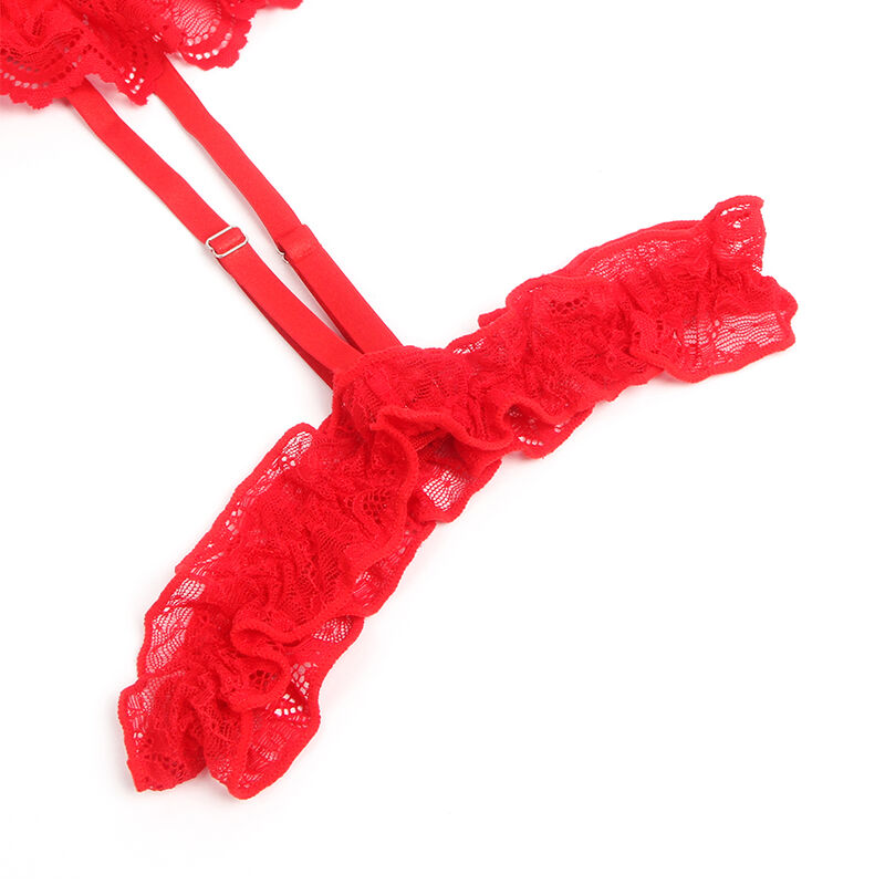 SUBBLIME - TEDDY WITH GARTER WITH LACE DETAIL AND STRIPS RED L/XL - NOCTURNA DESIRES