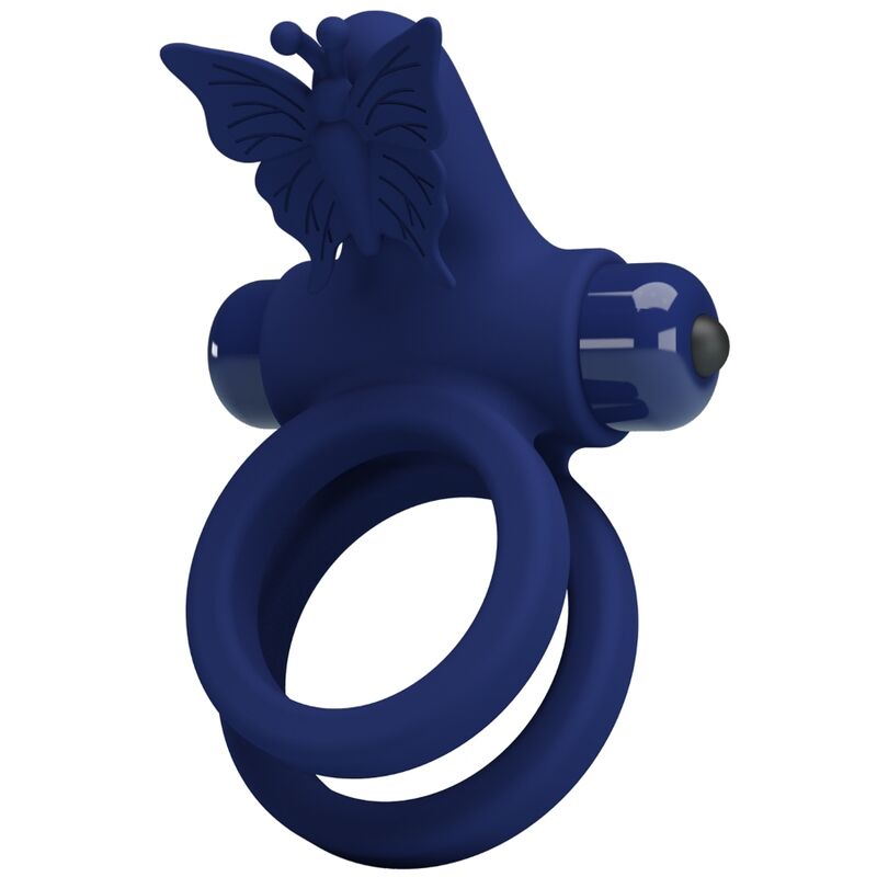 PRETTY LOVE - JAMELE DOUBLE RING WITH VIBRATION & BUTTERFLY STIMULATOR BLUE - NOCTURNA DESIRES