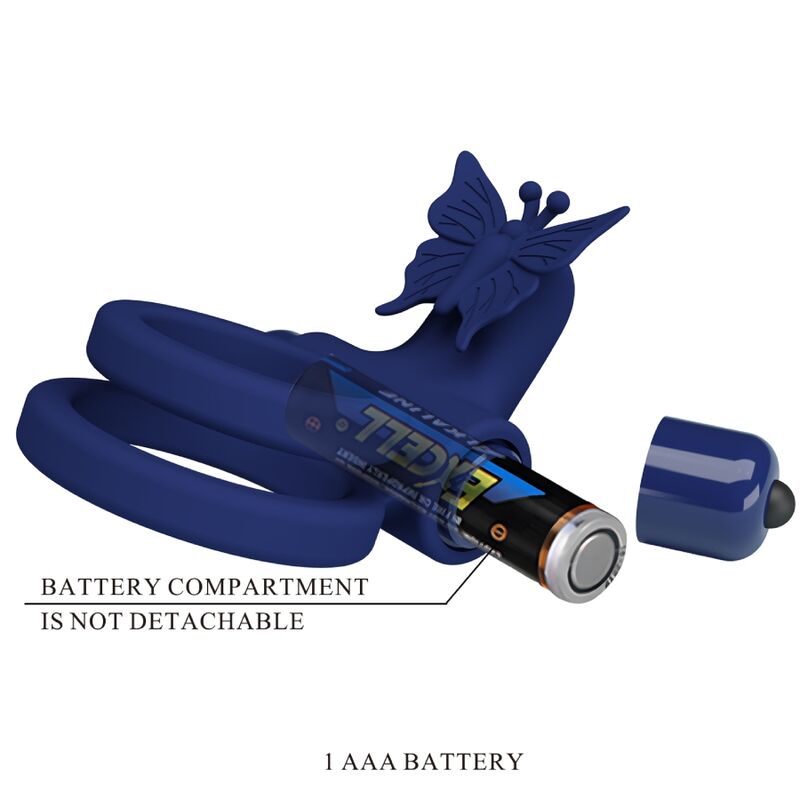 PRETTY LOVE - JAMELE DOUBLE RING WITH VIBRATION & BUTTERFLY STIMULATOR BLUE - NOCTURNA DESIRES