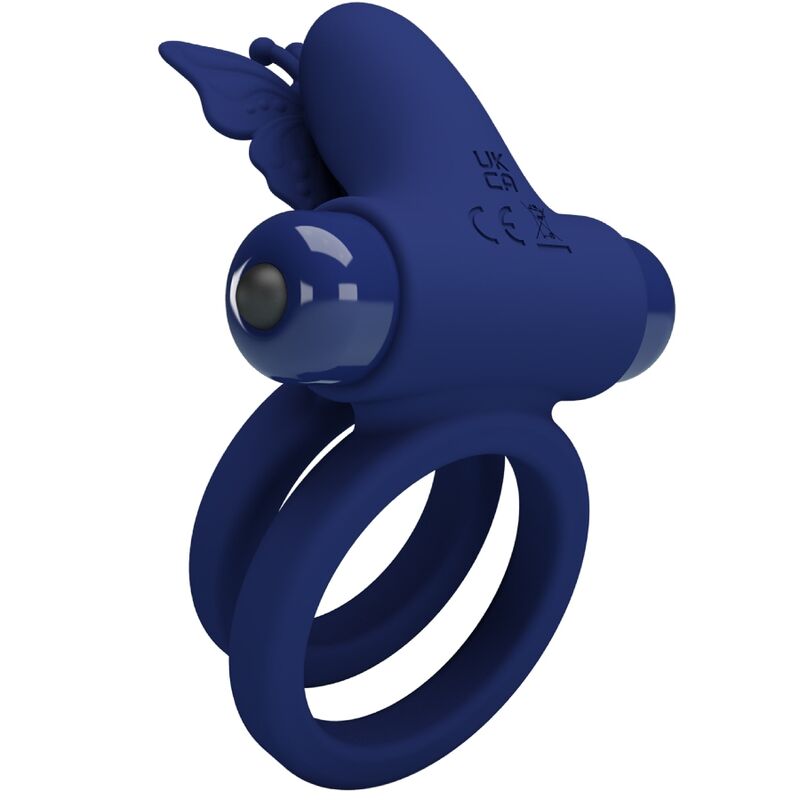 PRETTY LOVE - JAMELE DOUBLE RING WITH VIBRATION & BUTTERFLY STIMULATOR BLUE - NOCTURNA DESIRES