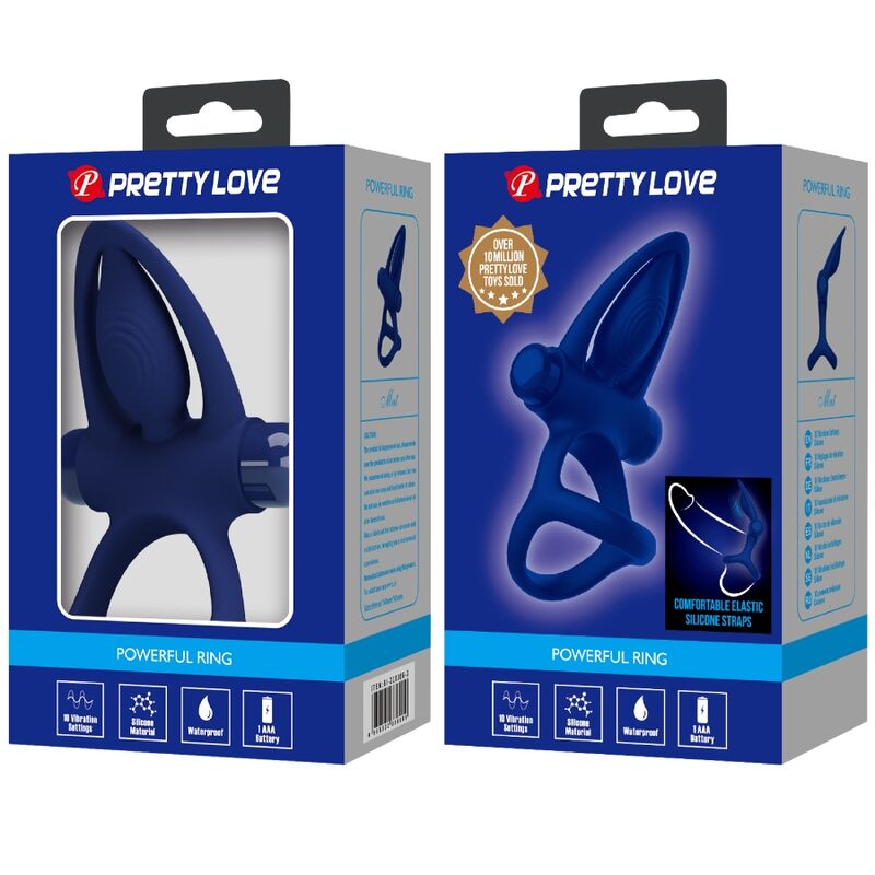 PRETTY LOVE - MAT DOUBLE RING WITH VIBRATION & STIMULATOR BLUE - NOCTURNA DESIRES