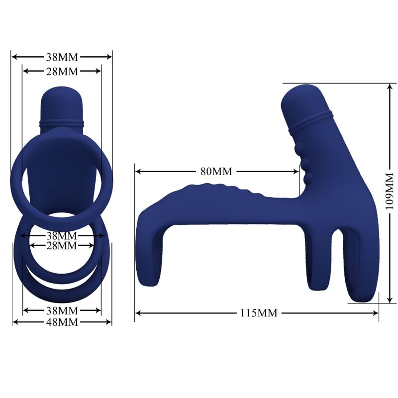 PRETTY LOVE - ELISH VIBRATING RING WITH EXTENSION BLUE - NOCTURNA DESIRES