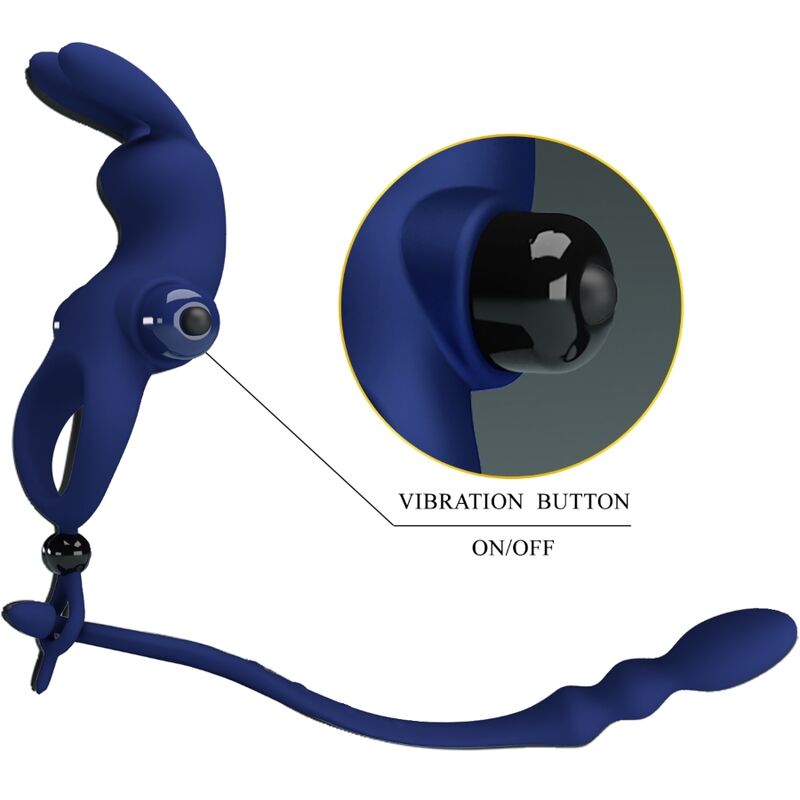 PRETTY LOVE - AYAD RABBIT VIBRATOR RING WITH PLUG BLUE - NOCTURNA DESIRES